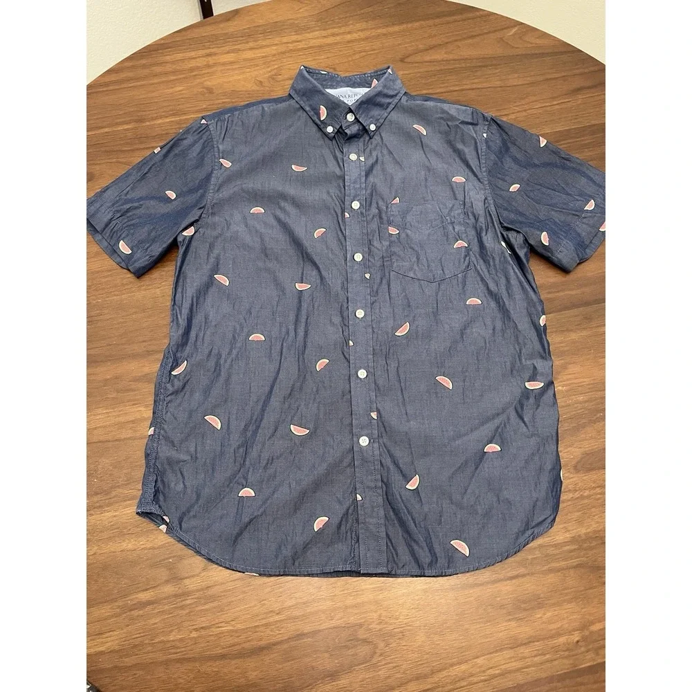 Banana Republic Luxe Poplin Slim Fit Shirt Men's Chambray Blue Watermelon M